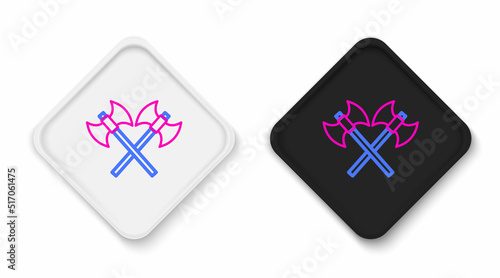 Line Crossed medieval axes icon isolated on white background. Battle axe, executioner axe. Medieval weapon. Colorful outline concept. Vector
