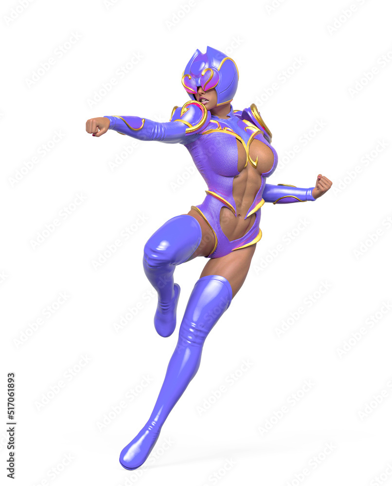 superheroine is ready to fight in comic pose on white background superheroine is ready to fight in comic pose on white background