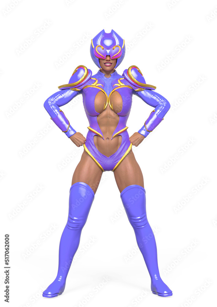 superheroine is doing a powerful pose on white background superheroine is doing a powerful pose on white background