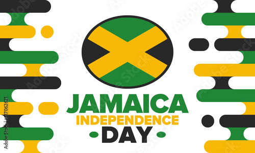 Jamaica Independence Day. Independence of Jamaica. Holiday, celebrated annual in August 6. Jamaica flag. Patriotic element. Poster, greeting card, banner and background. Vector illustration
