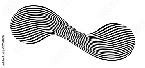 Waving flag as a brush stroke with zebra texture. Vest striped with fabric Black and white stripes curved in a bizarre way with waves curving along the trajectory