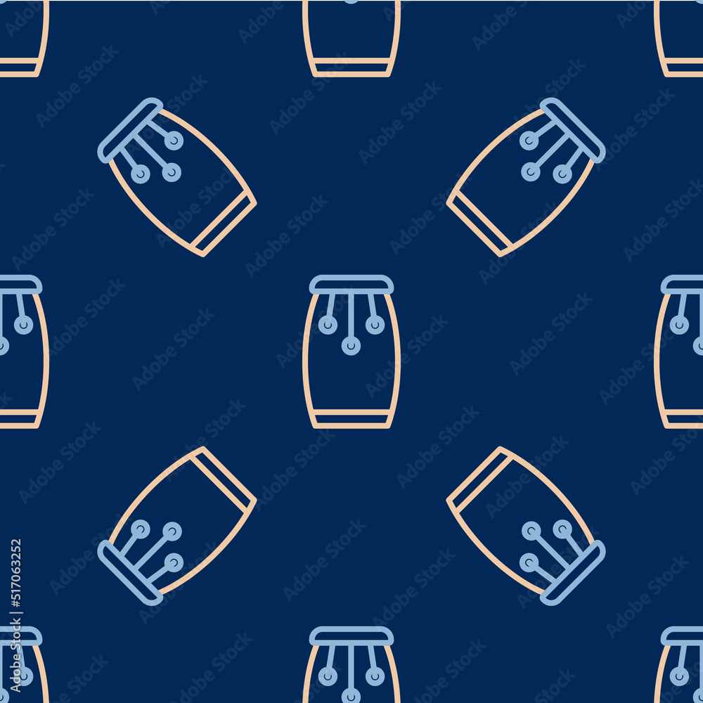 Line Conga drums icon isolated seamless pattern on blue background. Musical instrument. Vector Line Conga drums icon isolated seamless pattern on blue background. Musical instrument. Vector