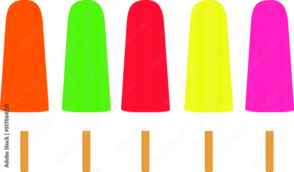 Summer dessert. Frozen juice, fruit ice. Frozen summer dessert. Ice on a wooden stick. Refreshing vector illustration Summer dessert. Frozen juice, fruit ice. Frozen summer dessert. Ice on a wooden stick. Refreshing vector illustration
