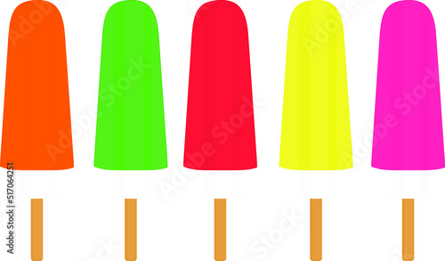 Summer dessert. Frozen juice, fruit ice. Frozen summer dessert. Ice on a wooden stick. Refreshing vector illustration