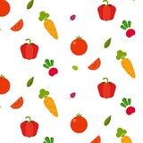 Art & Illustration Factory textiles. Vegetable pattern. Tomato, carrot, red pepper, sweet pepper. Package .