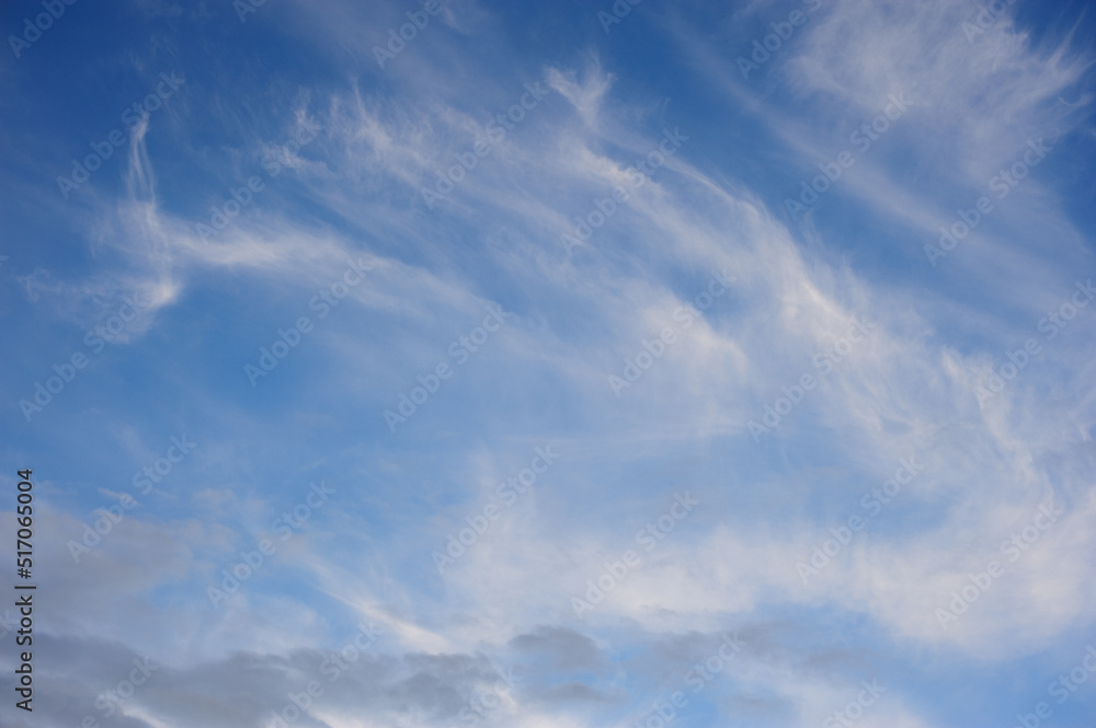 Natural background of blue sky with white cumulus clouds