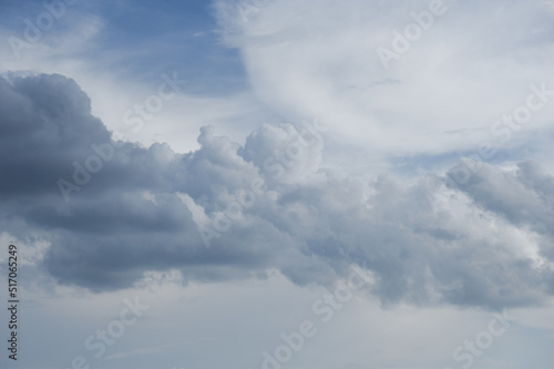 Scenic view of blue sky with white cumulus clouds, natural background