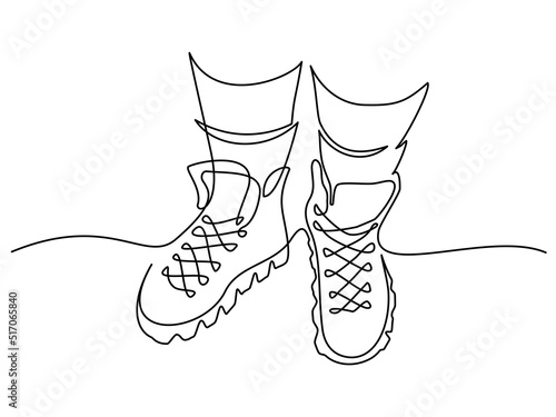 Tourist hiking boots. Trekking shoes vector. Outdoor activity men