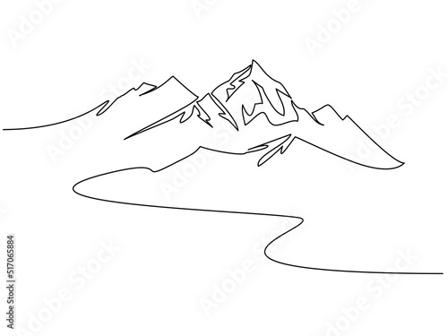 Mountains landscape view. Continuous one line drawing. photo