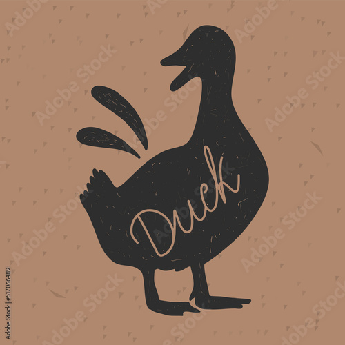Duck silhouette. Retro animal farm poster for a butchery meat shop