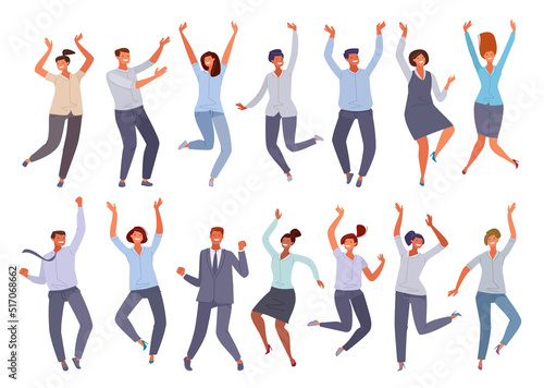 Set of happy people exulting and enthusiastically rejoicing in business success. Men and women, office staff rejoice photo