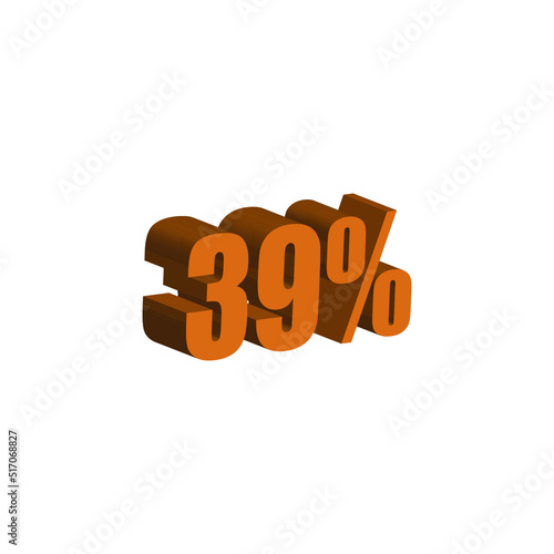 39 percent 3D orange text. 39% 3D text on white background. Thirty-nine percent Special offer, discount and percentage tag vector