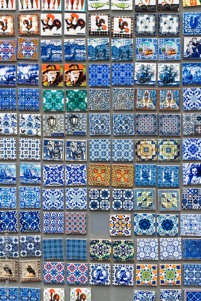 Lisboa, Portugal. April 9, 2022: Sale of decorated plates and ceramics.