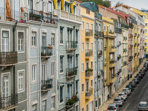 Lisboa, Portugal. April 9, 2022: Colorful architecture and facade in the Alfama neighborhood.