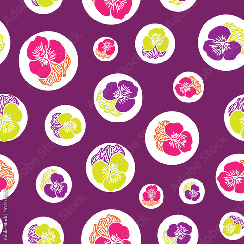 Seamless abstract vector colorful pansy pattern background