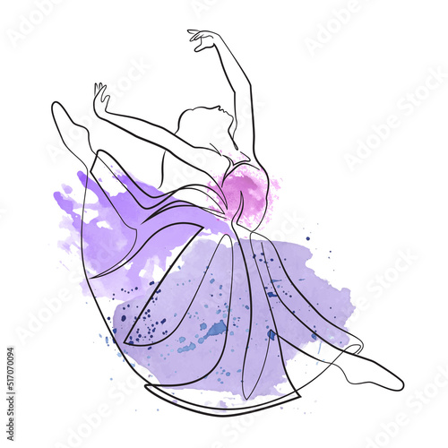 sketch of a woman in a dress ballet dancer line art continuous art watercolor icon girl