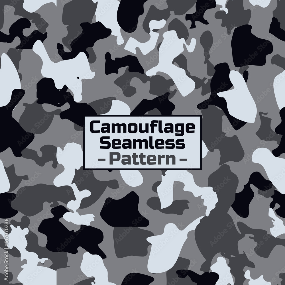 Full Seamless Army Camouflage Pattern Vector. Military Camo Skin for Decor and Textile. Black and Gray Tones Army masking design for hunting textile fabric printing and wallpaper. Seamless pattern