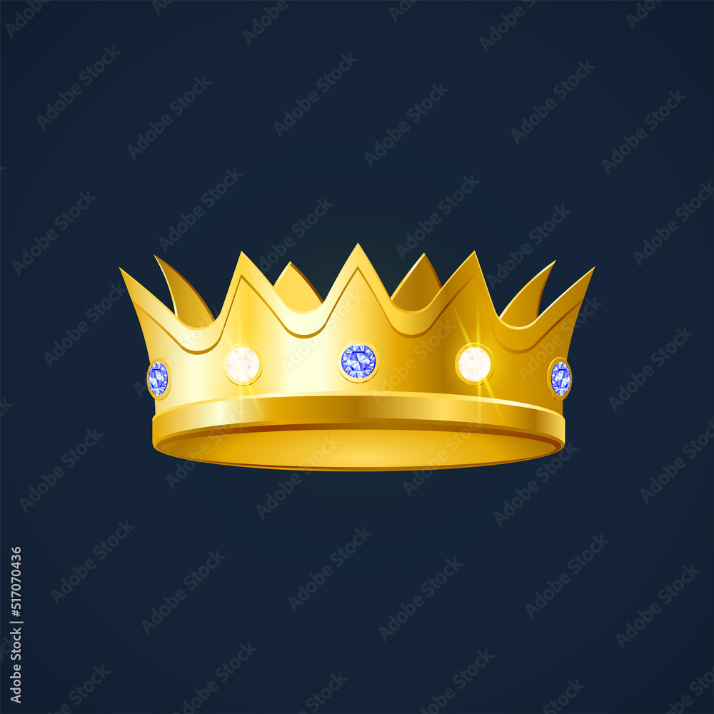Gold crown with white and blue gems Gold crown with white and blue gems