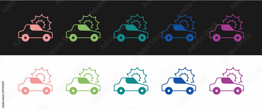 Set Car insurance icon isolated on black and white background. Insurance concept. Security, safety, protection, protect concept. Vector Set Car insurance icon isolated on black and white background. Insurance concept. Security, safety, protection, protect concept. Vector