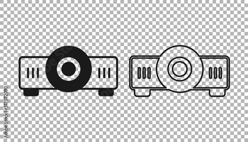Black Presentation, movie, film, media projector icon isolated on transparent background. Vector