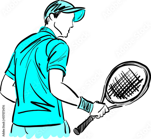 man tennis player back with tennis racket vector illustration