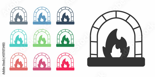 Black Blacksmith oven icon isolated on white background. Set icons colorful. Vector