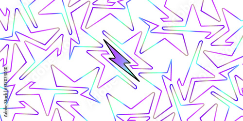 lightning seamless pattern on white background with white stars, glowing colors. can be used to design t-shirts, wallpapers, screens, rock n roll music backgrounds and sports themed