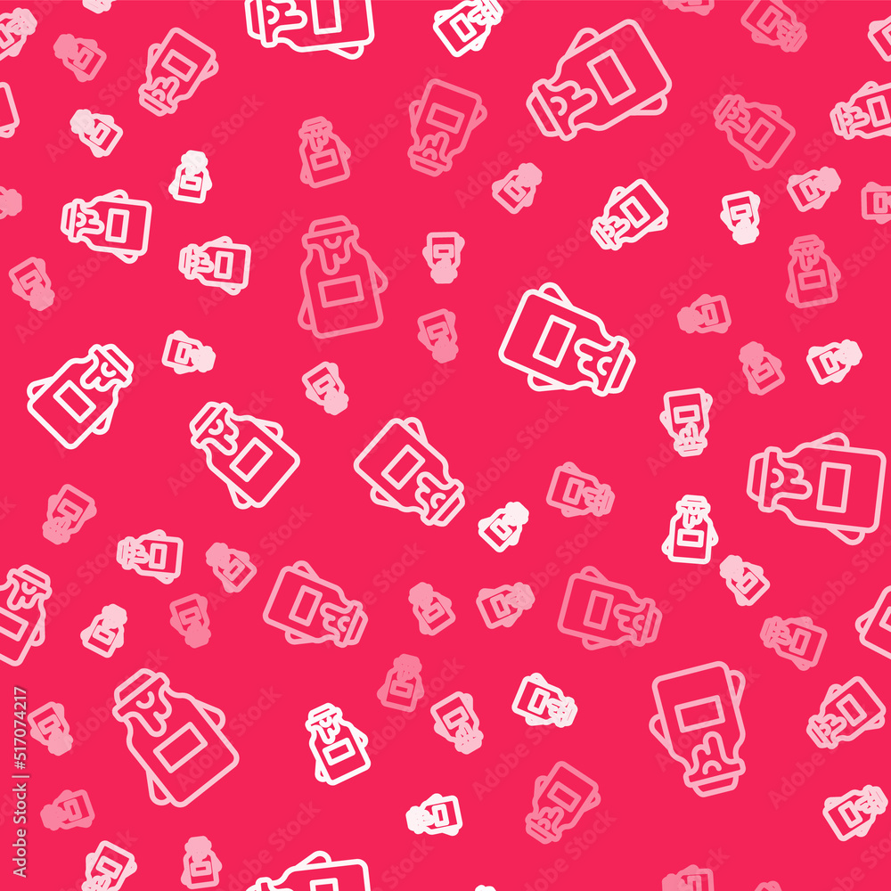 White line Jar of honey icon isolated seamless pattern on red background. Food bank. Sweet natural food symbol. Vector White line Jar of honey icon isolated seamless pattern on red background. Food bank. Sweet natural food symbol. Vector