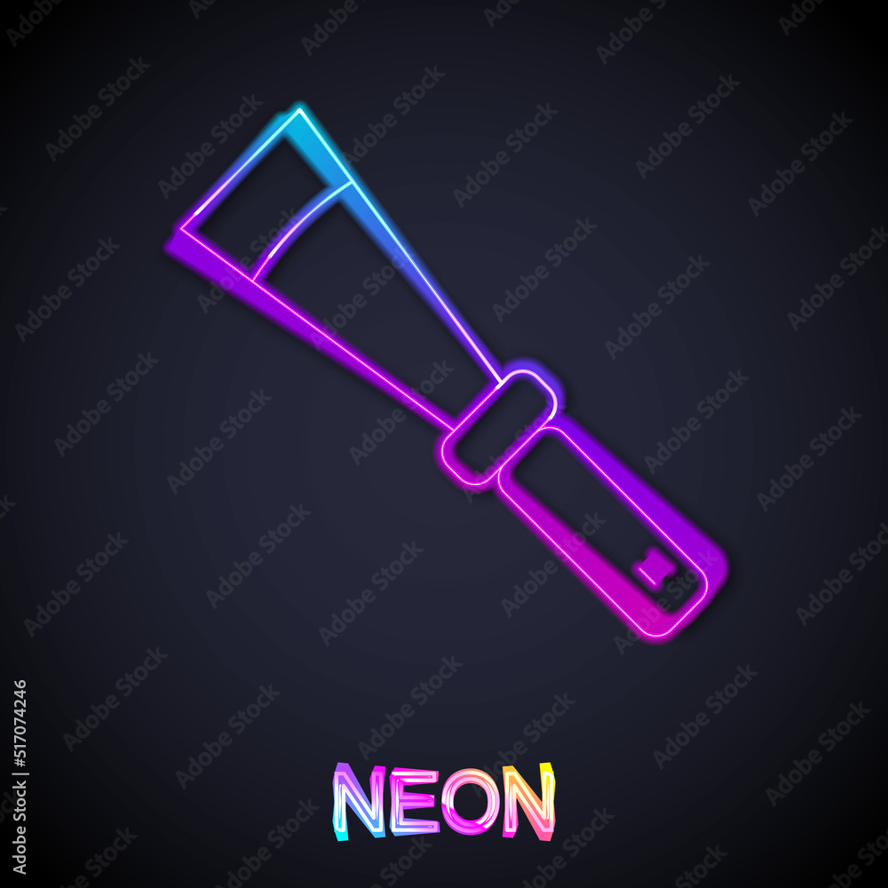 Glowing neon line Beekeeping uncapping knife icon isolated on black background. Tool of the beekeeper. Vector Glowing neon line Beekeeping uncapping knife icon isolated on black background. Tool of the beekeeper. Vector