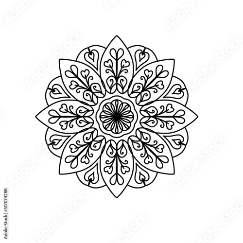 Easy mandala, simple mandalas flowers coloring page on white background.