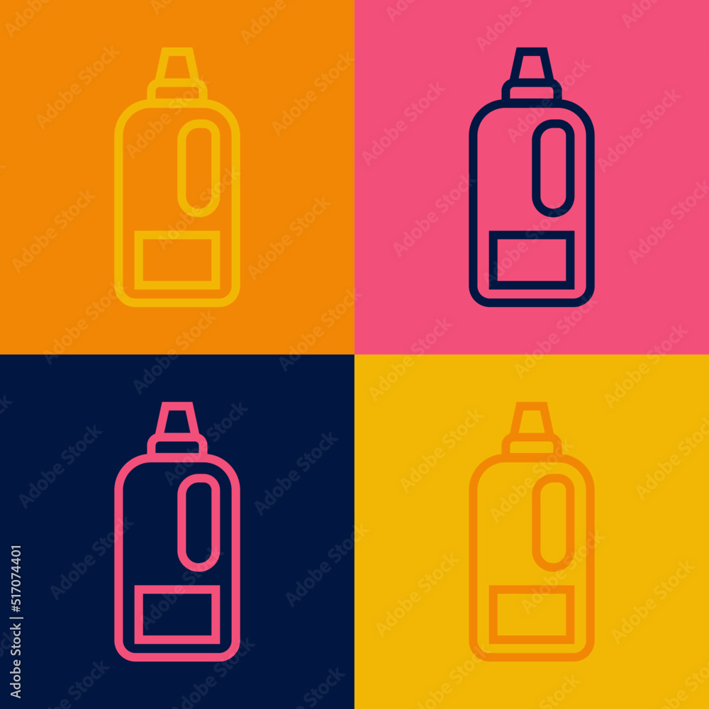 Pop art line Plastic bottle for laundry detergent, bleach, dishwashing liquid or another cleaning agent icon isolated on color background. Vector Pop art line Plastic bottle for laundry detergent, bleach, dishwashing liquid or another cleaning agent icon isolated on color background. Vector