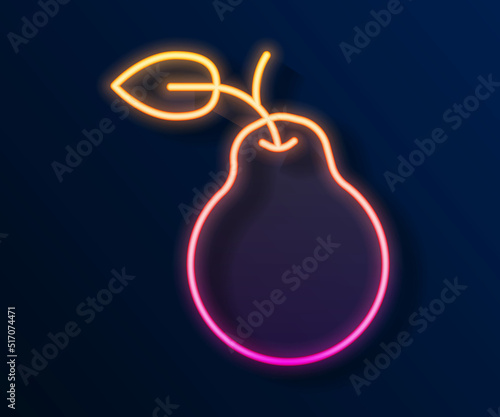 Glowing neon line Pear icon isolated on black background. Fruit with leaf symbol. Vector © Iryna