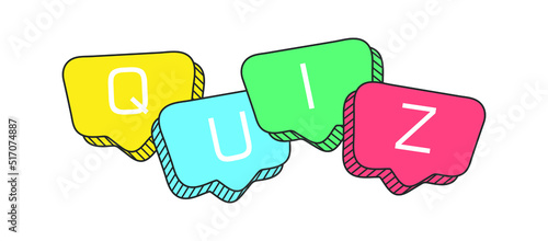 Quiz logo with speech bubble symbols, concept of questionnaire show sing, quiz button, question competition, exam, interview modern emblem
