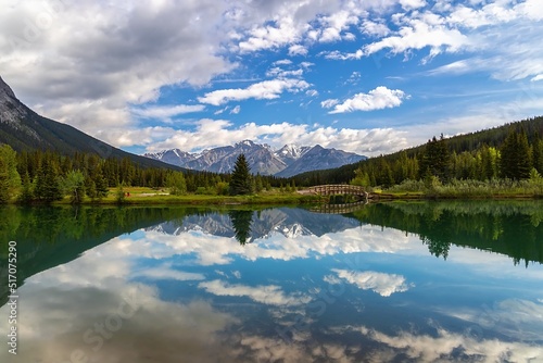 Panoramic Reflections On Cascade Ponds In Banff