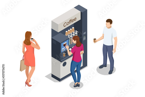 Isometric self-service coffee machines offer consistent quality coffee. Vending machine with coffee in the supermarket.