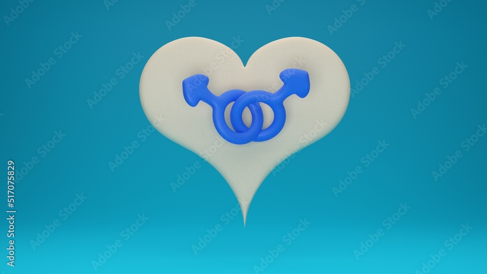 two blue male man gender symbols in paper heart. depict LGBTQ same-sex gay marriage concept. 3d render illustration two blue male man gender symbols in paper heart. depict LGBTQ same-sex gay marriage concept. 3d render illustration
