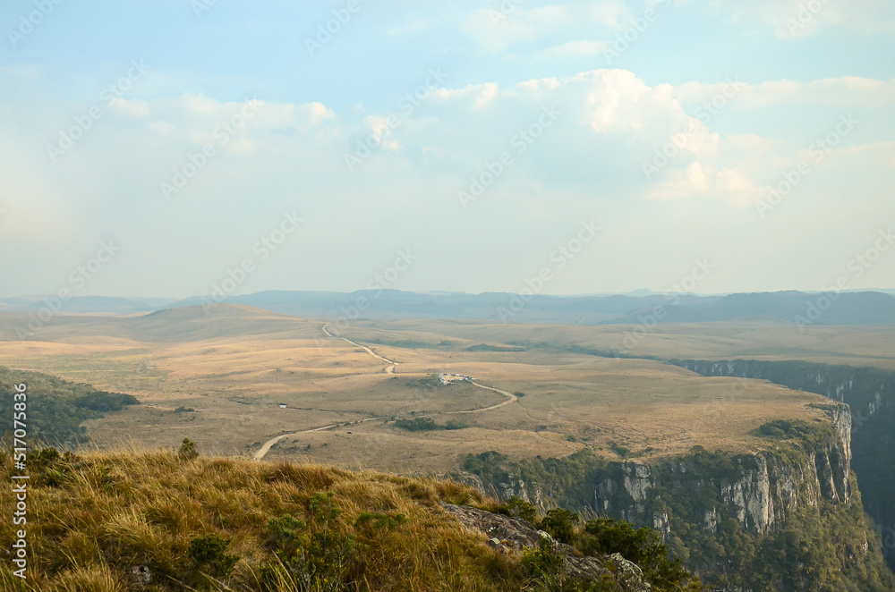 View of road on plateau by Fortaleza Canyon, Cambara do Sul, Rio Grande do Sul, Brazil