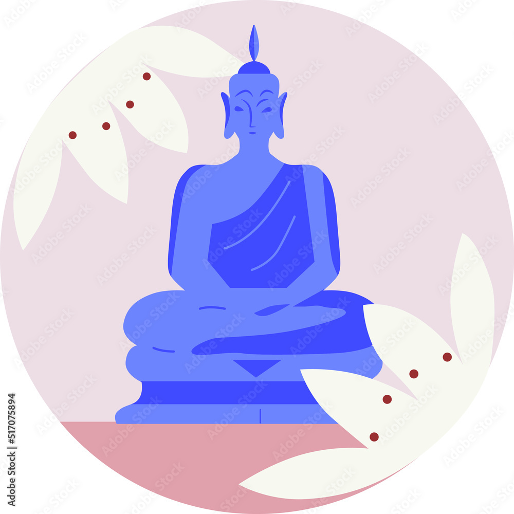 Buddha on the background of a lotus. Vector illustration. Yoga icons. Relaxing environment. Cartoon flat style. Concept of meditation. Healthy lifestyle Buddha on the background of a lotus. Vector illustration. Yoga icons. Relaxing environment. Cartoon flat style. Concept of meditation. Healthy lifestyle