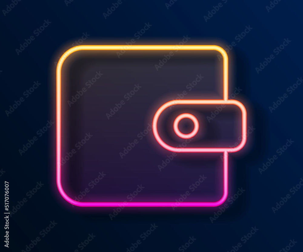 Glowing neon line Wallet icon isolated on black background. Purse icon. Cash savings symbol. Vector Glowing neon line Wallet icon isolated on black background. Purse icon. Cash savings symbol. Vector
