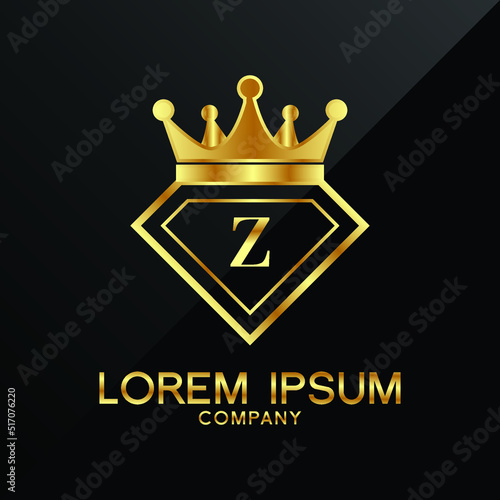 Gold Diamond and Crown Z Letter Logo Design vector Template