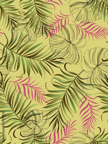 Tropical leaves vector pattern. summer botanical illustration for clothes, cover, print, illustration design. © Logunova Elena