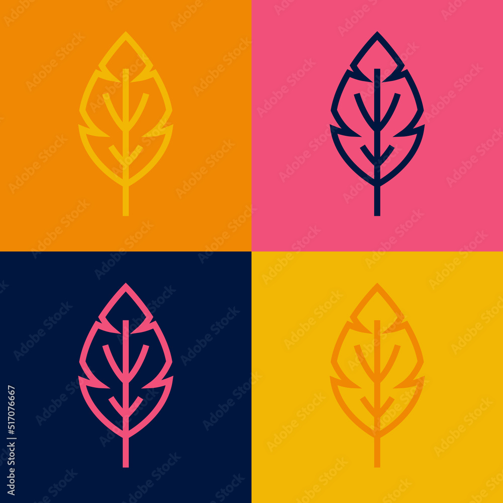 Pop art line Leaf icon isolated on color background. Leaves sign. Fresh natural product symbol. Vector Pop art line Leaf icon isolated on color background. Leaves sign. Fresh natural product symbol. Vector