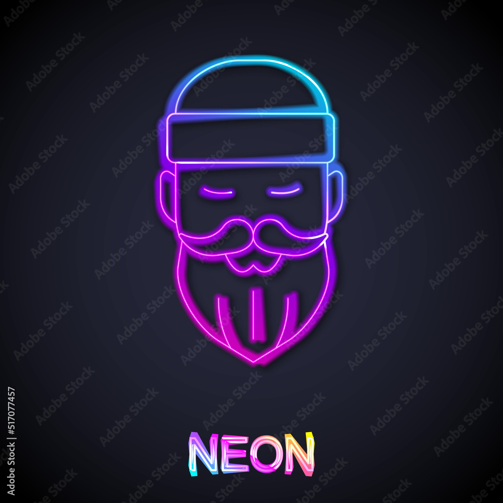 Glowing neon line Bearded lumberjack man icon isolated on black background. Vector Glowing neon line Bearded lumberjack man icon isolated on black background. Vector
