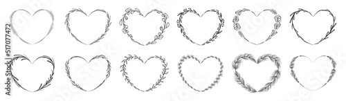 Collection of heart shape leaf wreath element decorative design for invitation card template