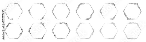 Collection of hexagon shape leaf wreath element decorative design for invitation card template