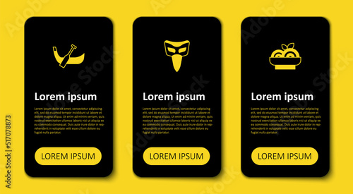 Set Pasta spaghetti, Carnival mask and Gondola boat. Business infographic template. Vector