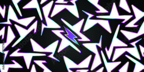 lightning seamless pattern on white background with white stars, glowing colors. can be used to design t-shirts, wallpapers, screens, rock n roll music backgrounds and sports themed