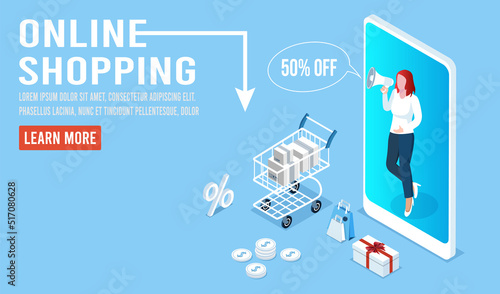 Shopping online concept for website, mobile application, web banner, info graphics or discount coupons. Vector illustration EPS 10