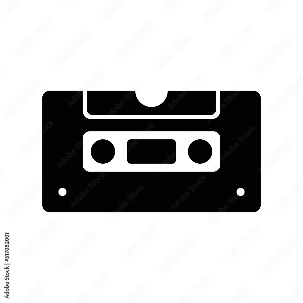 Cassette tape icon, full black. Suitable for website, content design, poster, banner, or video editing needs Cassette tape icon, full black. Suitable for website, content design, poster, banner, or video editing needs