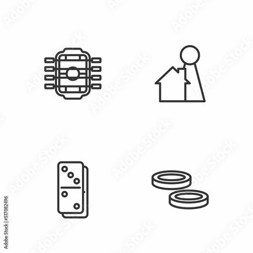 Set line Checker game chips, Domino, Table football and Chip for board icon. Vector